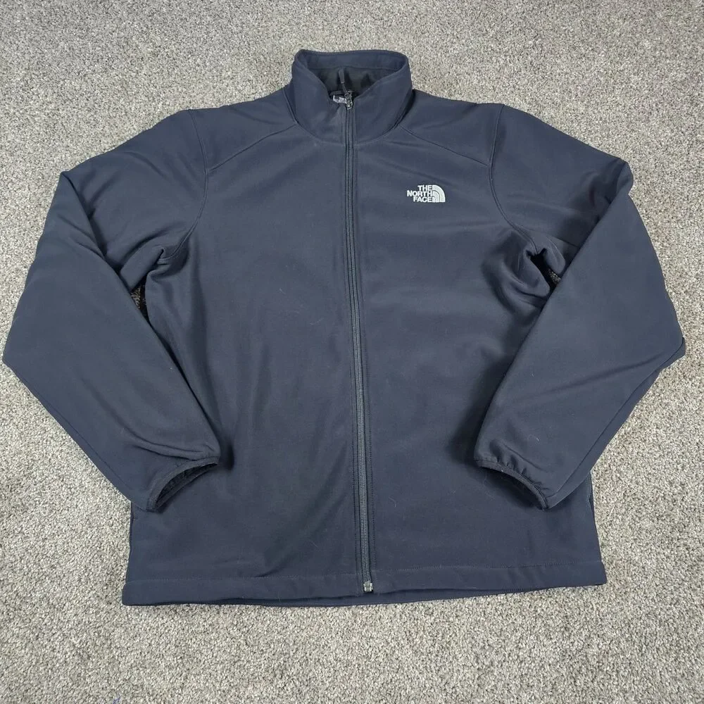 North Face Jacket Mens Large Black Full Zip Soft Shell Fleece Lined Camp Hike